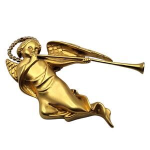 Vintage MMA Angel Brooch Pendant Gold Tone Rhinestone Halo Museum Repro